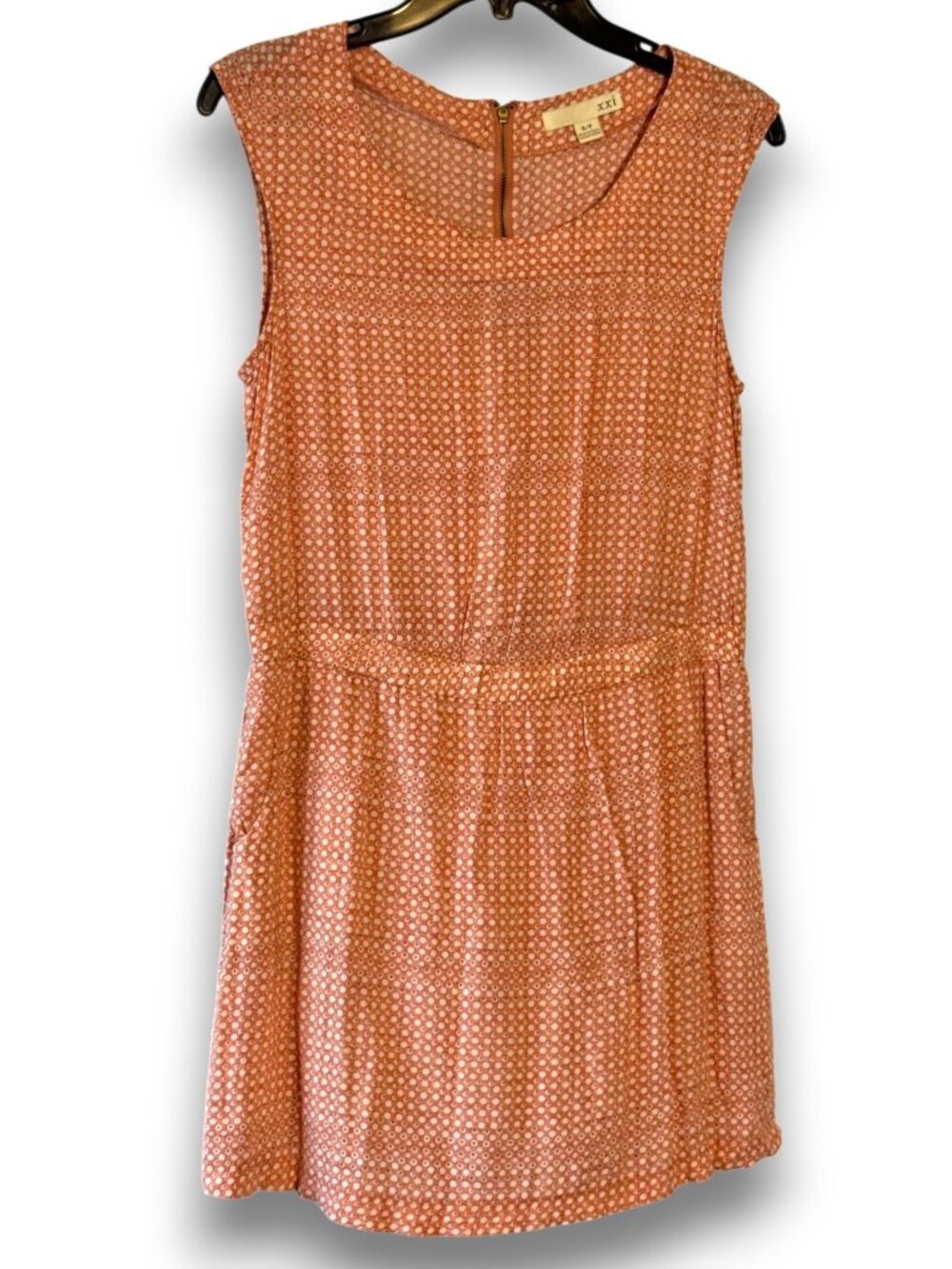 XXI Forever 21 Orange White Geometric Print Sleeveless Mini Dress Size Small Poc